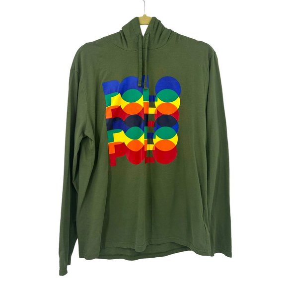 Polo Ralph Lauren Sz M Green Stacked Logo Graphic Print Hooded T-Shirt Hoodie - Picture 3 of 12